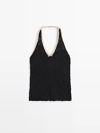 Contrast knit halter top