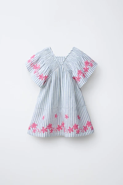 ROBE RAYURES FLEURS BRODÉES