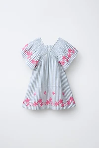 ROBE RAYURES FLEURS BRODÉES