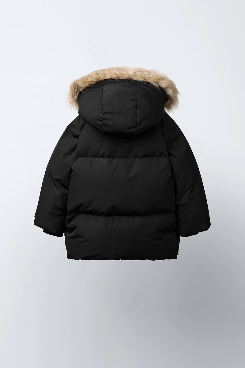 LONG FEATHER AND DOWN WATER REPELLENT WIND RESISTANT PUFFER COAT