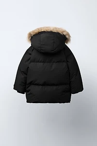 LONG FEATHER AND DOWN WATER REPELLENT WIND RESISTANT PUFFER COAT