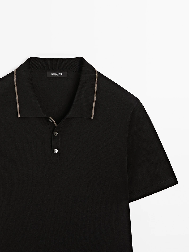 Knit polo shirt with coloured collar detail