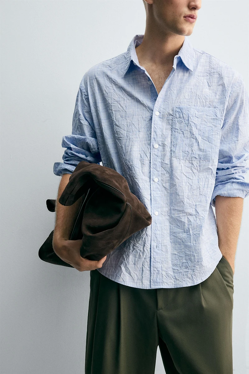 STRIPED WRINKLED EFFECT SHIRT