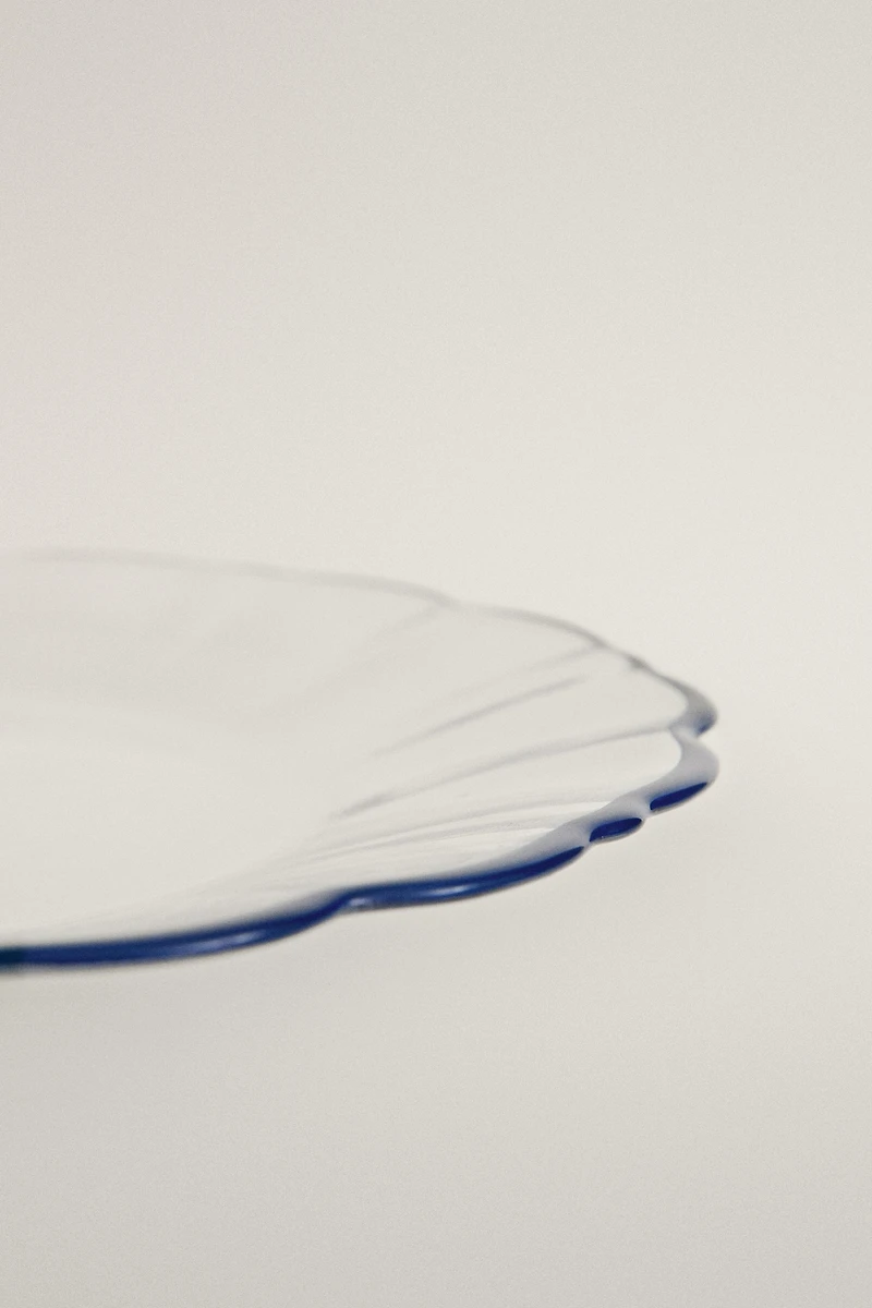 GLASS DESSERT PLATE WITH CONTRASTING RIM