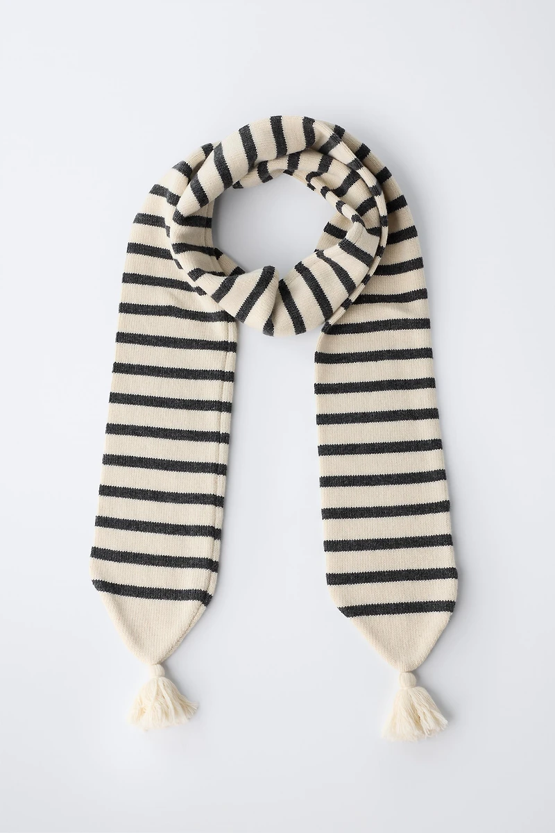 ÉCHARPE EN MAILLE À RAYURES AVEC LAINE