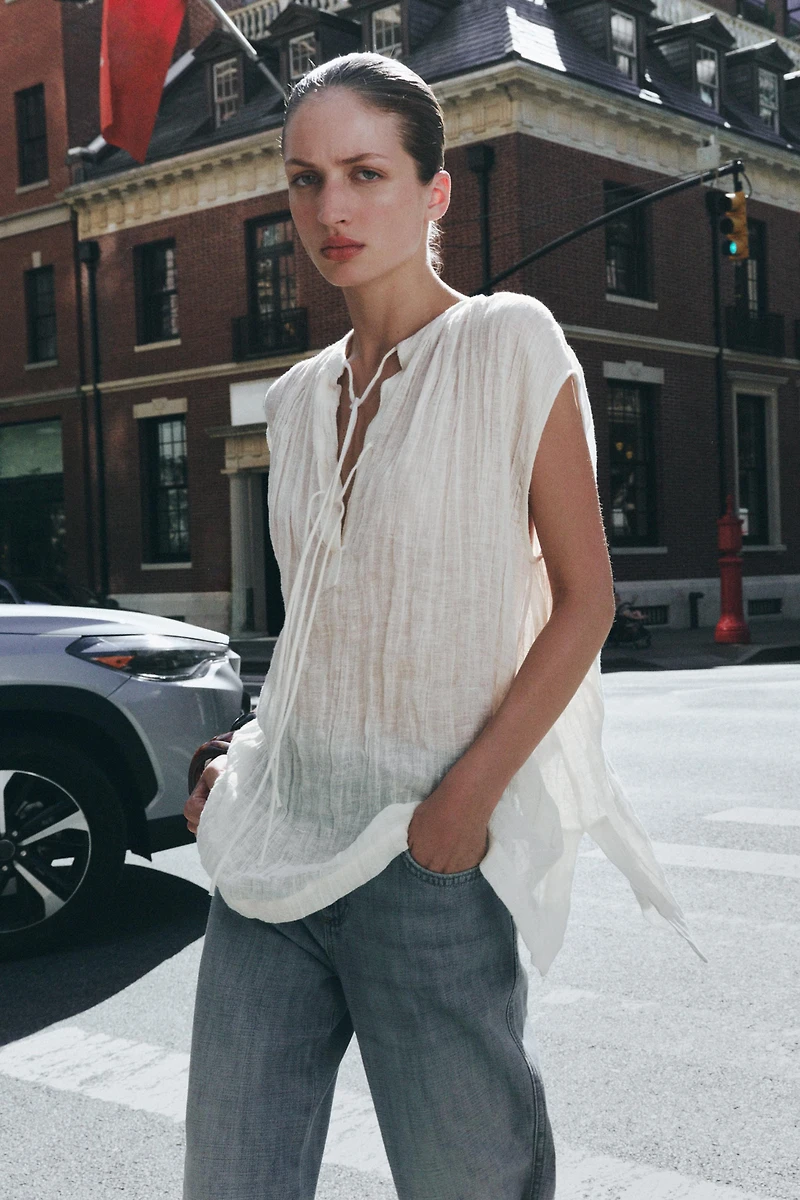 BLOUSE EN LIN À NŒUDS ZW COLLECTION