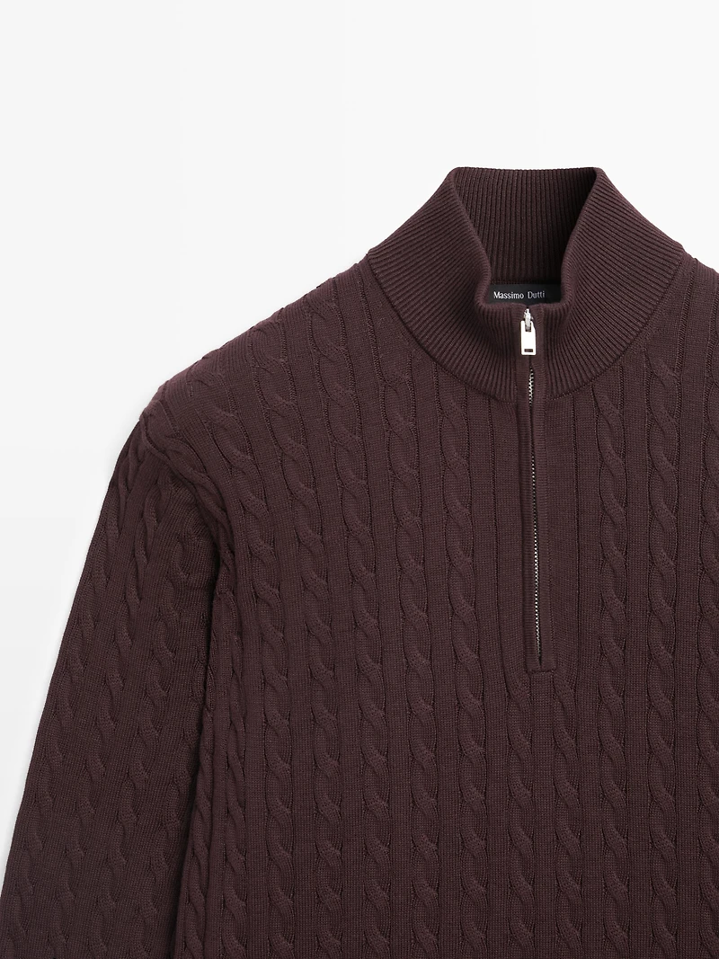 Mock neck knit sweater with zip
