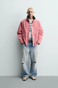 BLOUSON COUPE DÉCONTRACTÉE DÉLAVÉ COL CONTRASTANT