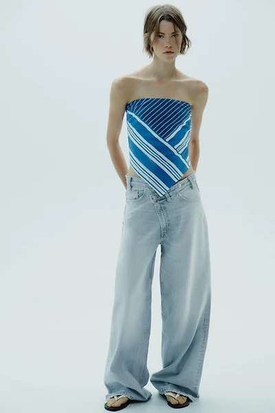 STRIPED LINEN BANDEAU TOP