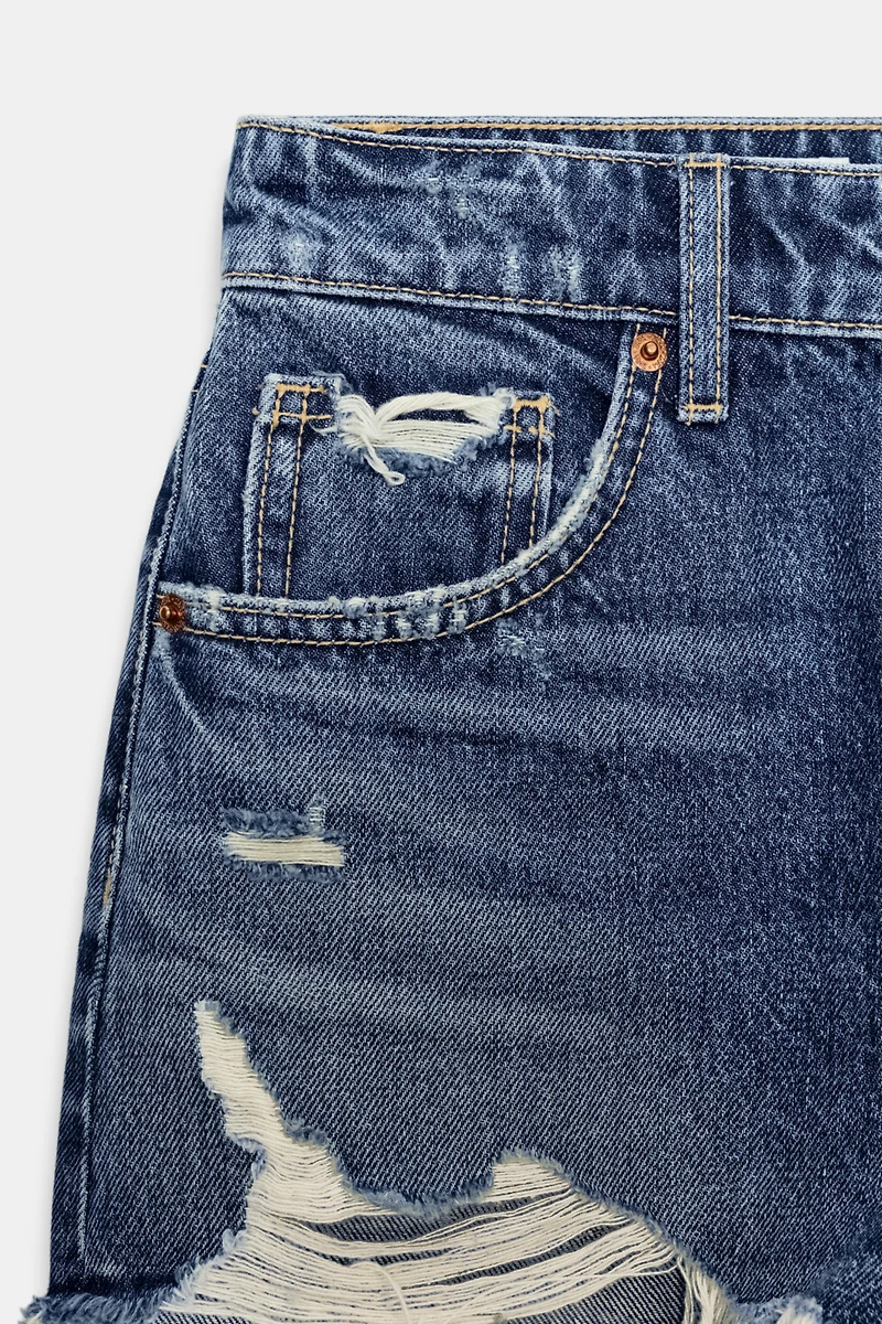 TRF CURVED HIGH-WAISTED DENIM SHORTS