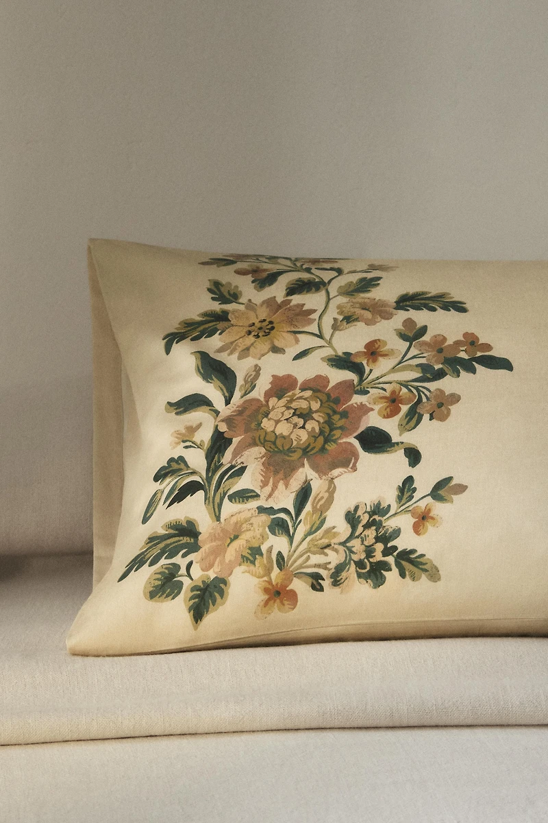 TAIE D’OREILLER SATIN IMPRIMÉ FLEURS