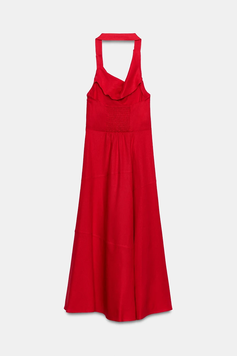 ROBE MI-LONGUE HALTER EN LIN
