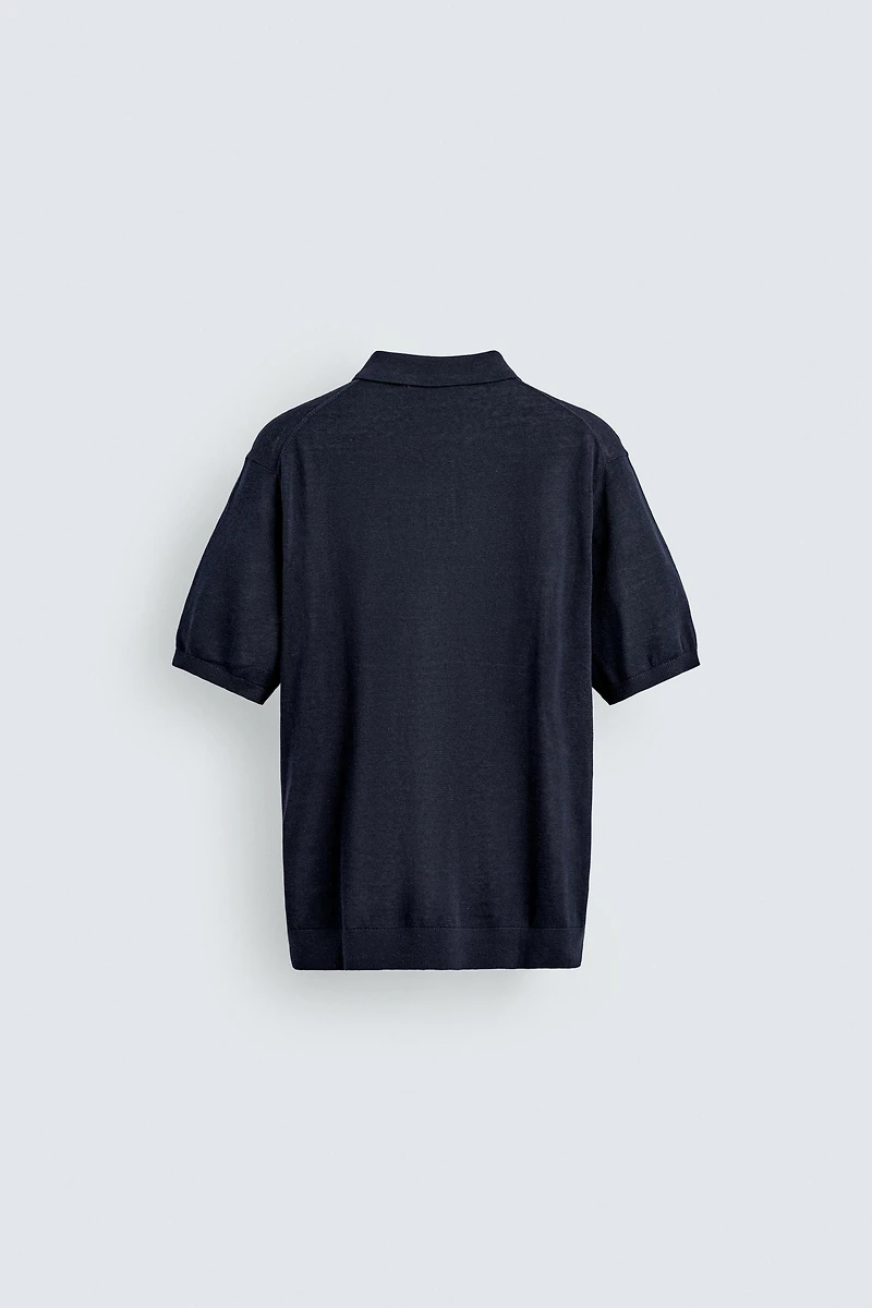 SILK LINEN BLEND KNIT POLO SHIRT