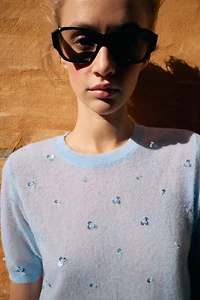SHORT SLEEVE SEQUIN KNIT TOP