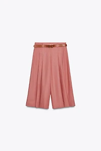 LINEN BELTED LONG BERMUDA SHORTS