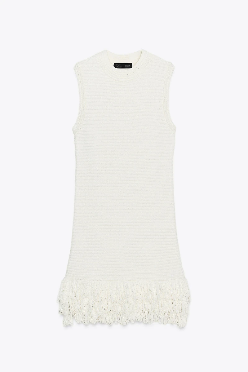 CHECKERED KNIT DRESS WITH FRINGE