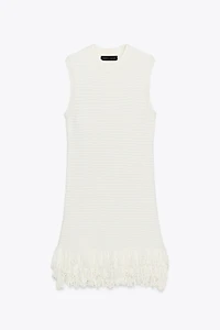 CHECKERED KNIT DRESS WITH FRINGE