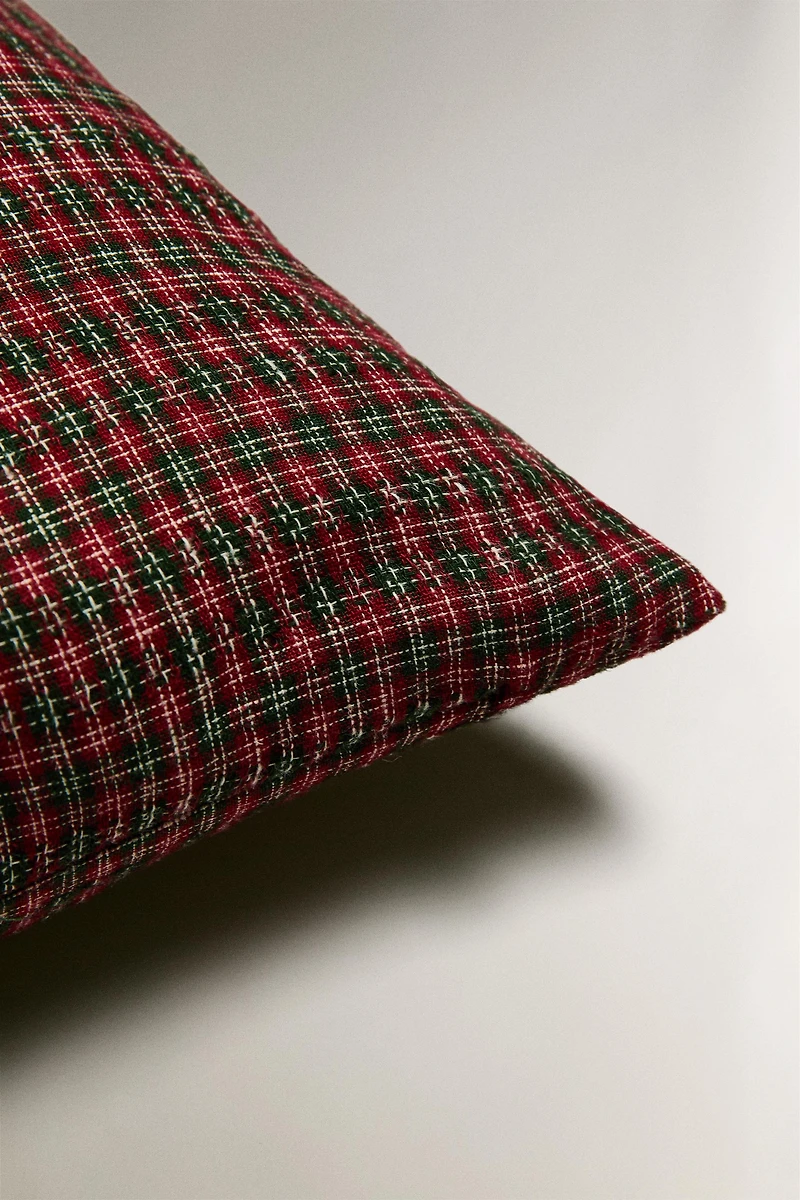 LINEN CHECK CHRISTMAS THROW PILLOW COVER