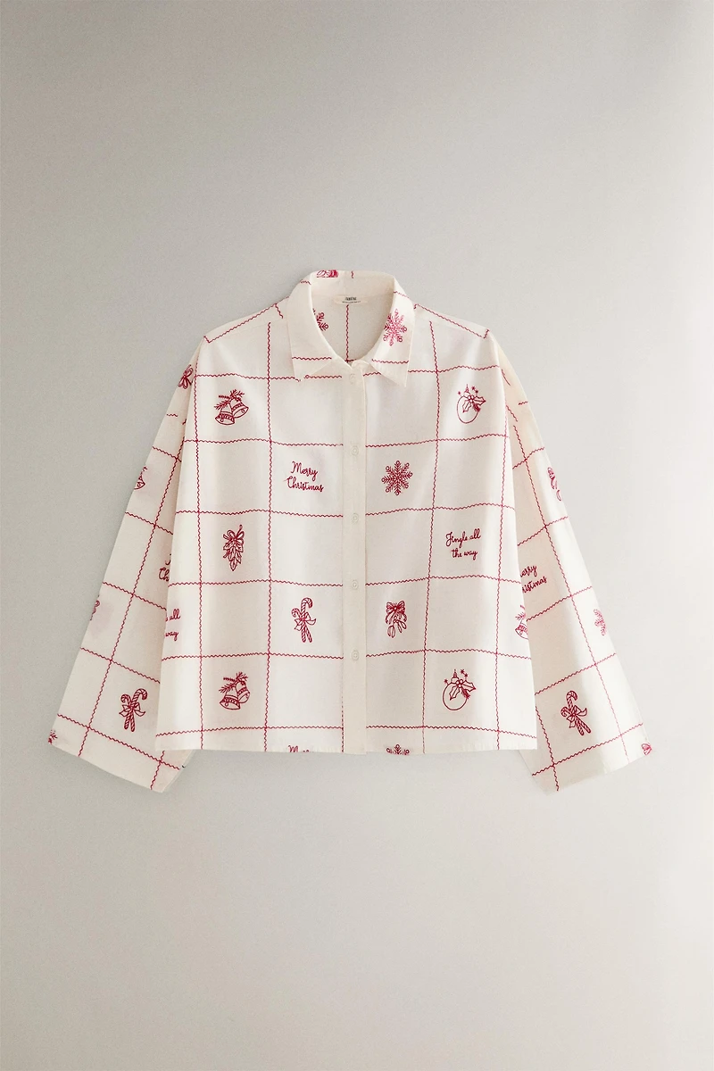 CHEMISE À CARREAUX BRODÉE NOËL