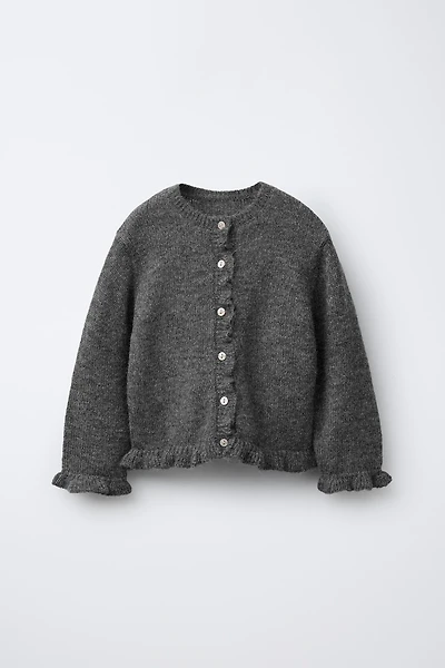 RUFFLED WOOL KNIT CARDIGAN
