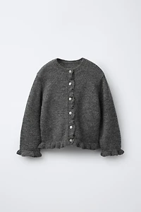 RUFFLED WOOL KNIT CARDIGAN