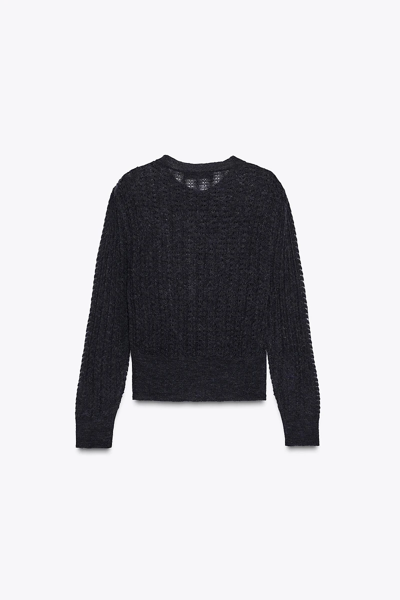 POINTELLE KNIT WOOL AND ALPACA CARDIGAN