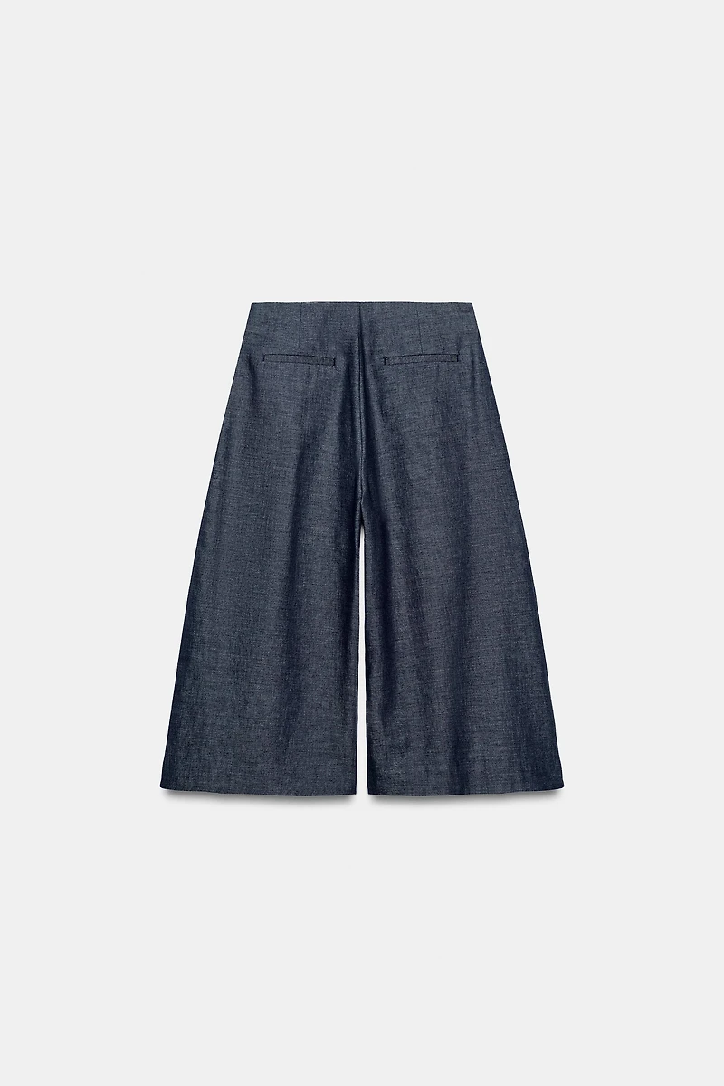 LONG BUTTONED LINEN SHORTS