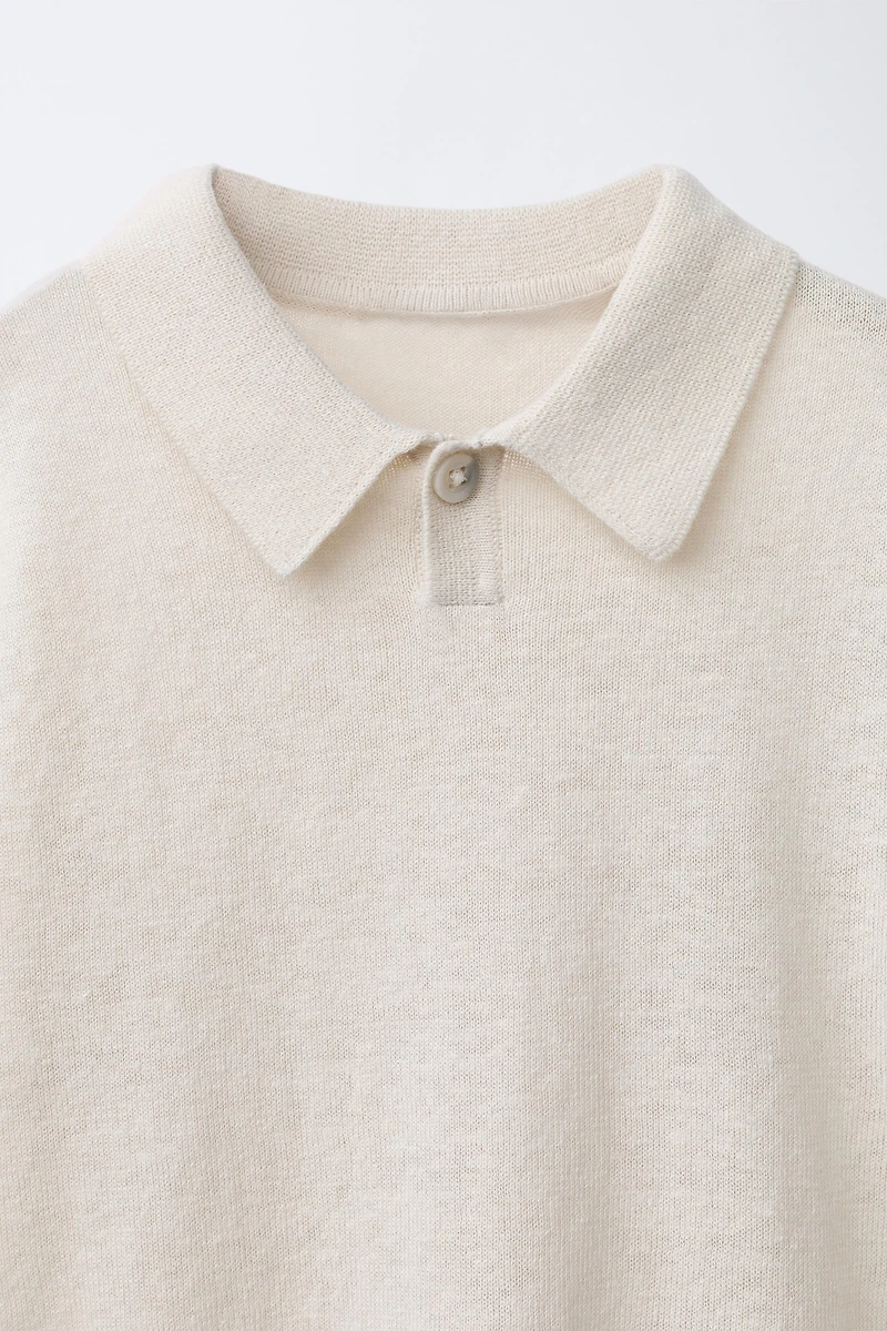 KNIT COTTON LINEN POLO SHIRT