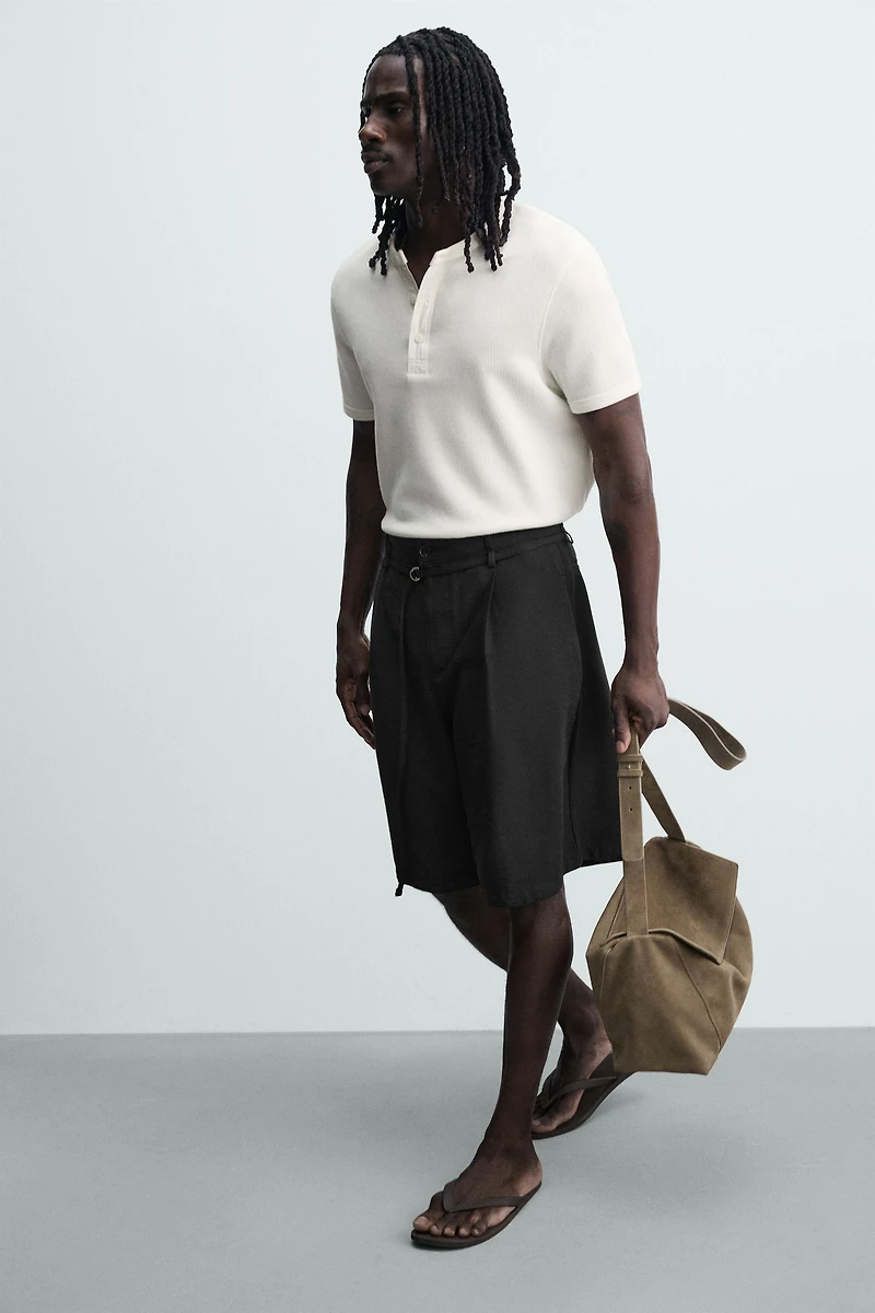 RELAXED FIT BELTED PLEATED SHORTS