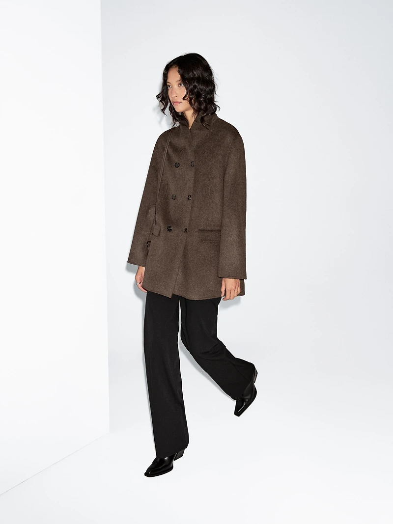Wool blend coat with tuxedo collar