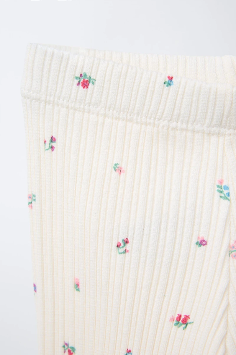 FLORAL RIBBED LEGGINGS