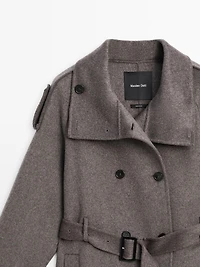 Trench long ceinture en laine mélangée