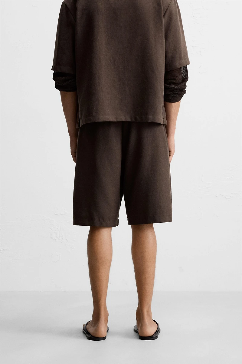 TEXTURED PLEATED SHORTS