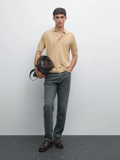 Short sleeve knit polo shirt