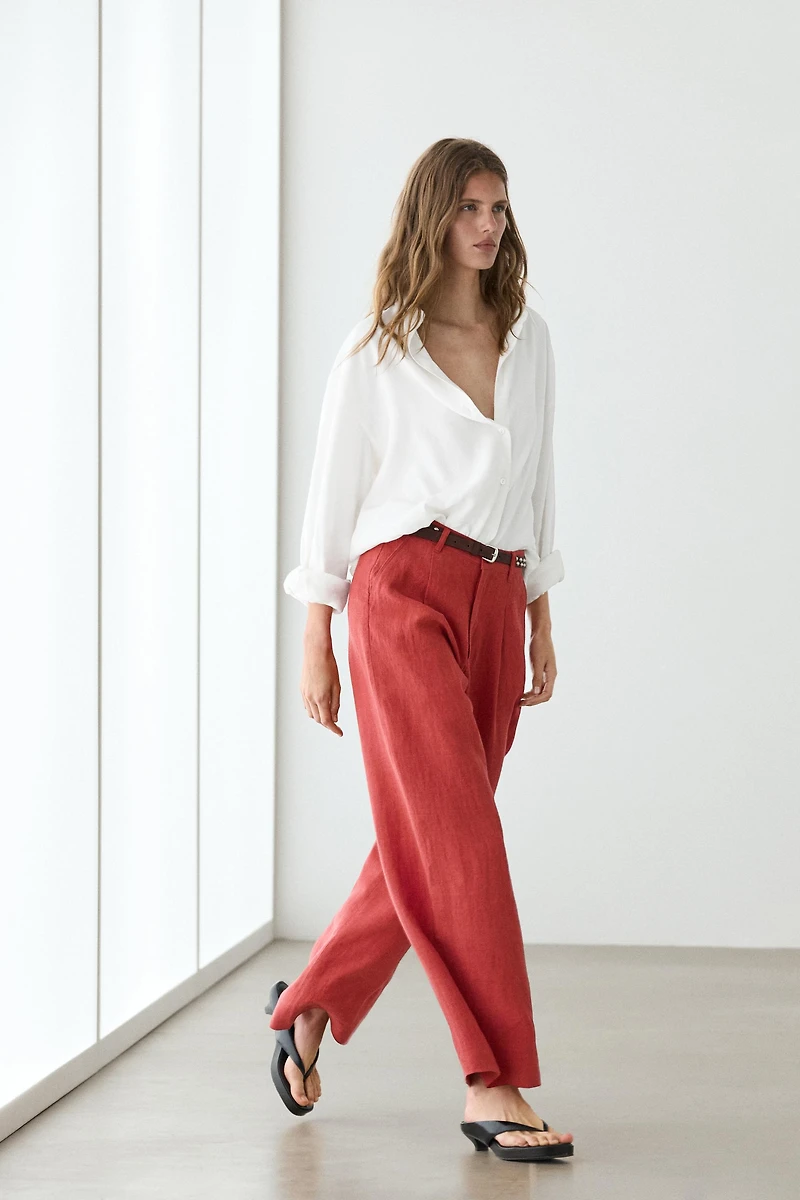 Loose fit high-waist linen trousers