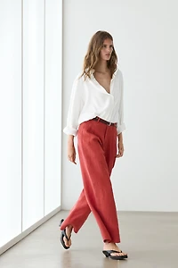 Loose fit high-waist linen trousers