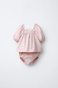 EMBROIDERED LACE SHIRT AND BLOOMERS SET