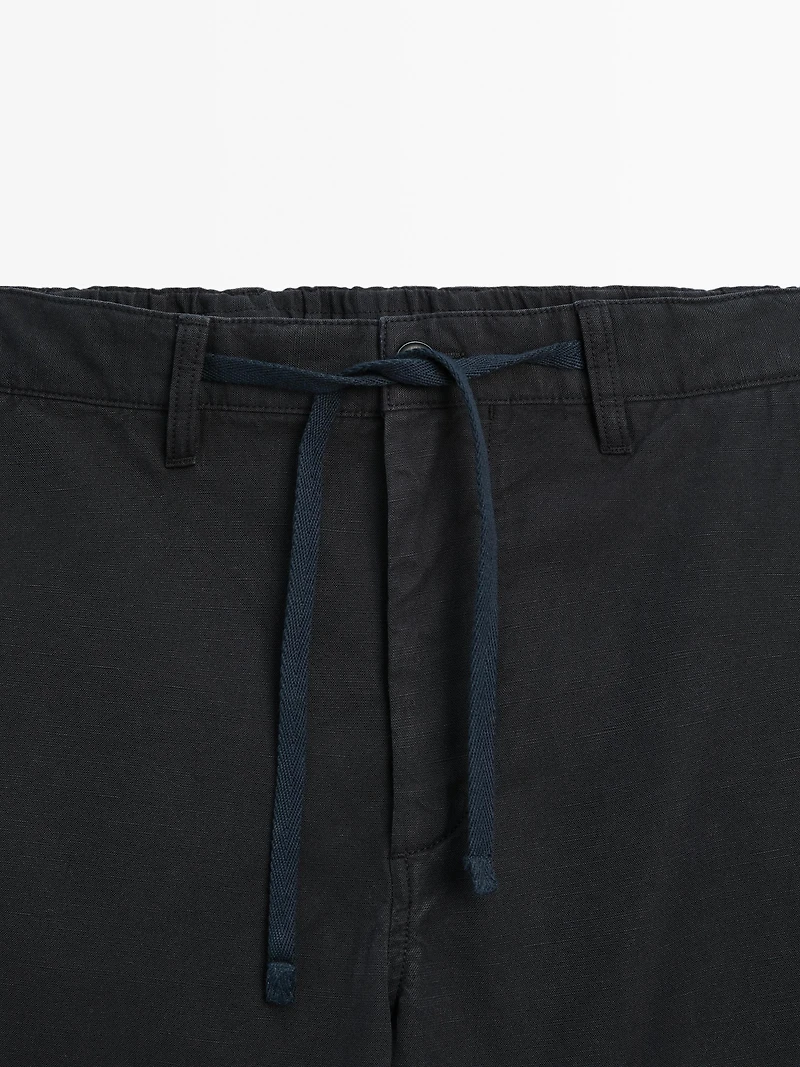 Cotton blend semi-jogger Bermuda shorts