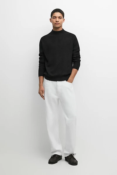 Cotton blend knit sweater with mock turtleneck