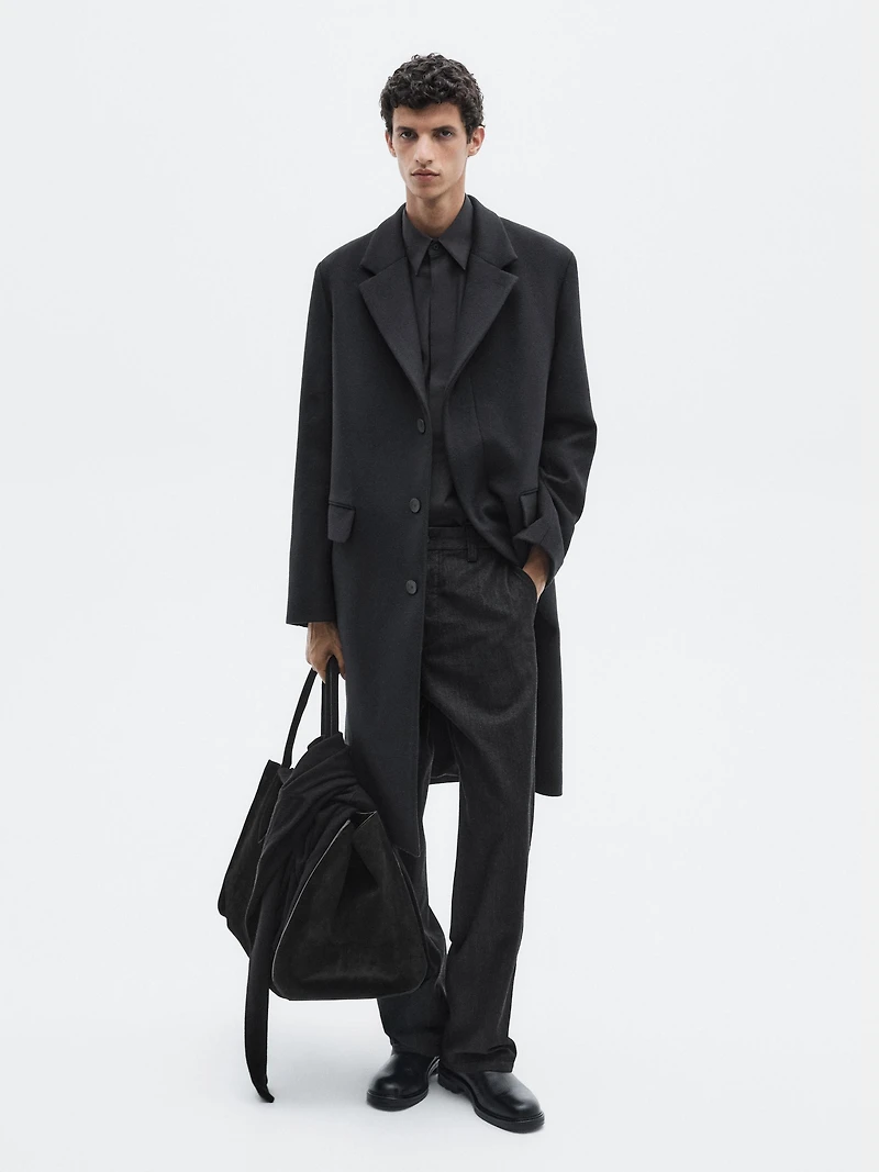 Long wool blend coat with lapel - LIMITED