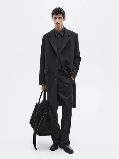 Long wool blend coat with lapel - LIMITED