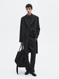 Long wool blend coat with lapel - LIMITED
