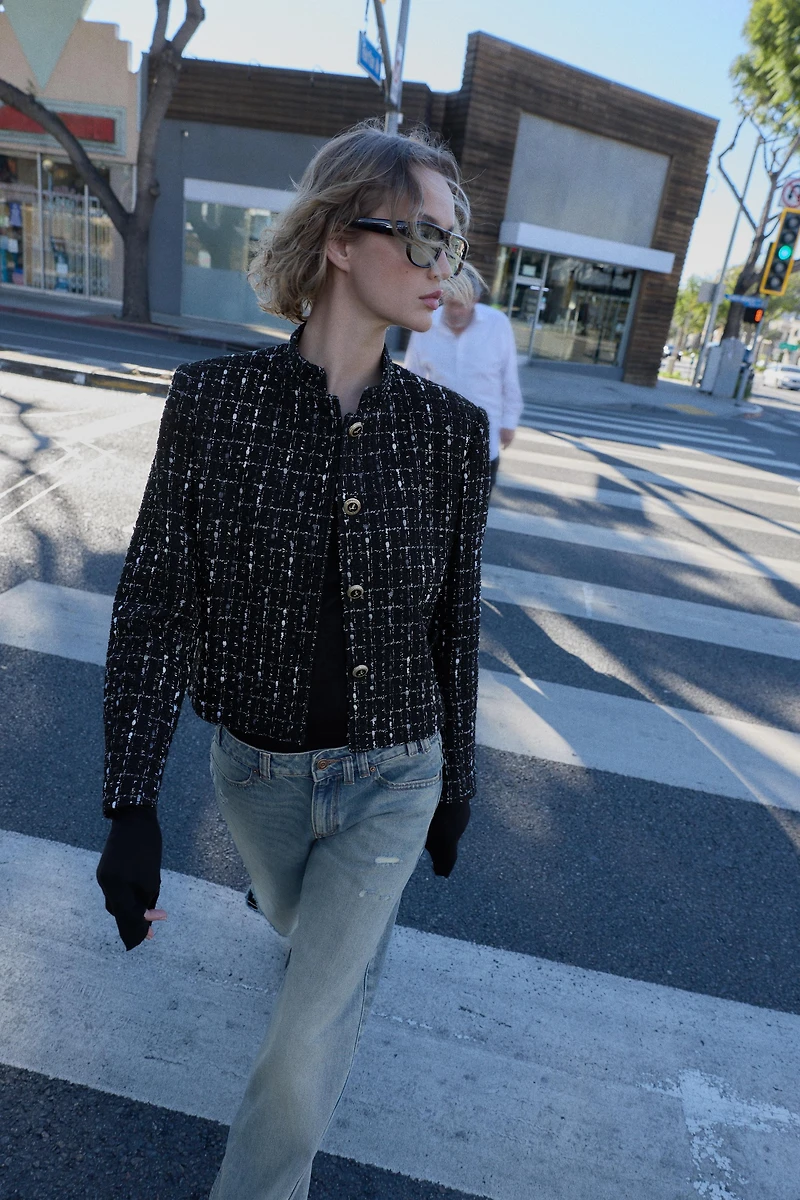 METALLIC THREAD TEXTURED BLAZER