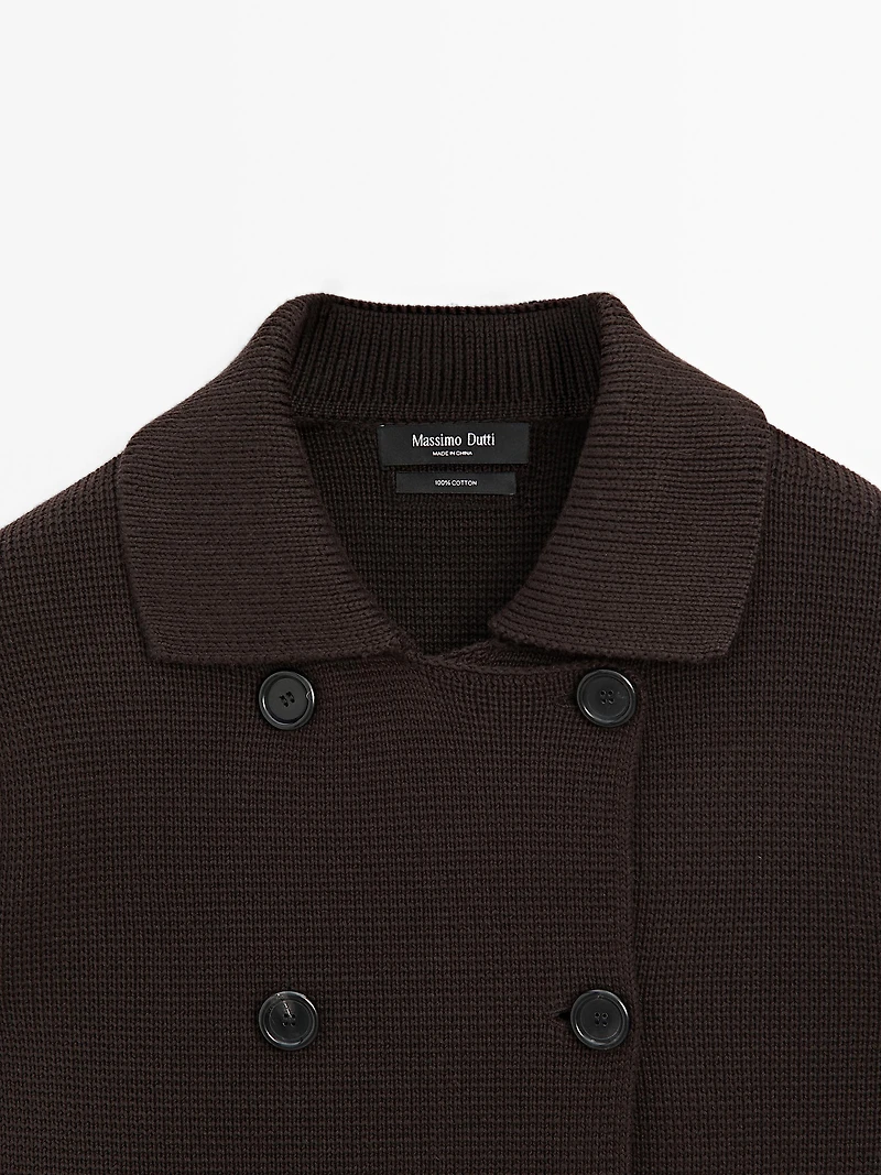100% cotton double-breasted knit cardigan