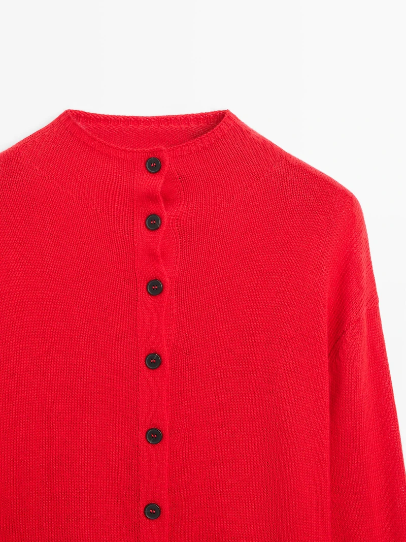 Cardigan à col montant en laine et lin