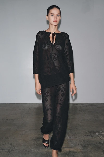 TOP OVERSIZE EN MAILLE TEXTURÉE À FLEURS
