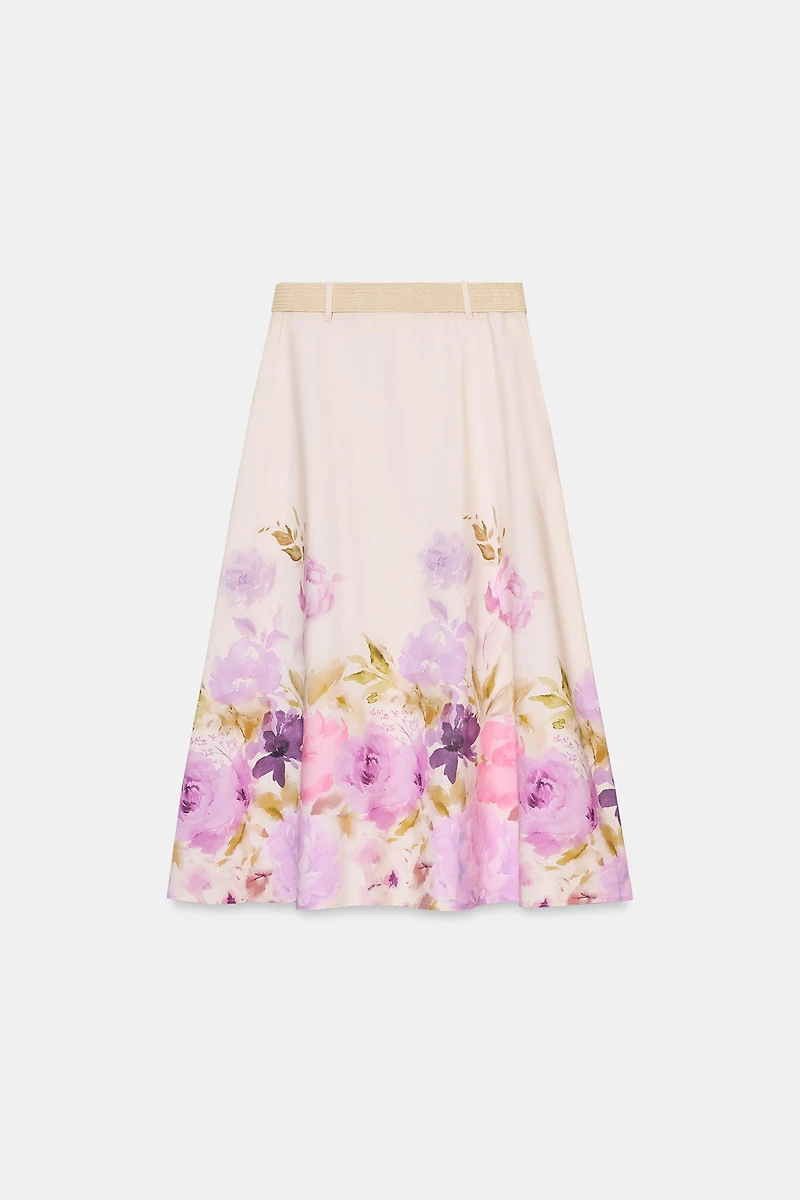 JUPE MI-LONGUE CEINTURE IMPRIMÉ FLORAL