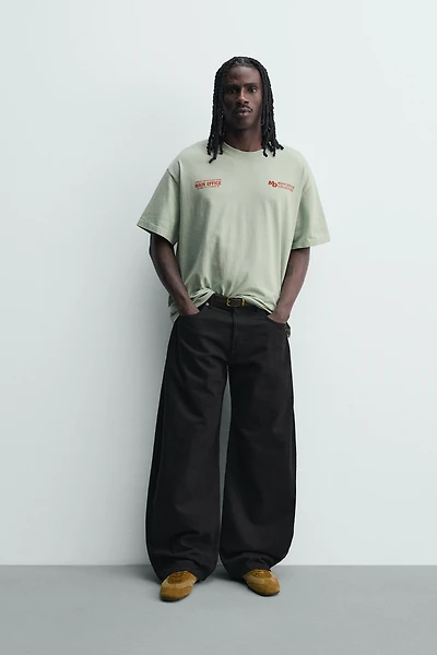 WASHED PRINTED TEXT T-SHIRT