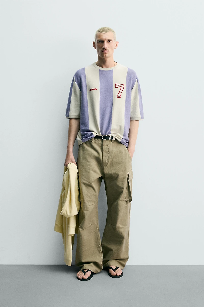 EMBROIDERED PATCH STRIPED KNIT T-SHIRT