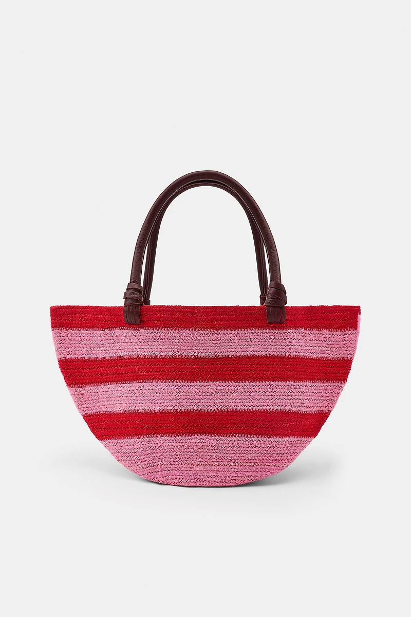 STRIPED JUTE LEATHER BAG